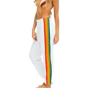 NWT Aviator Nation 6 STRIPE SWEATPANTS - WHITE SERAPE Size Medium